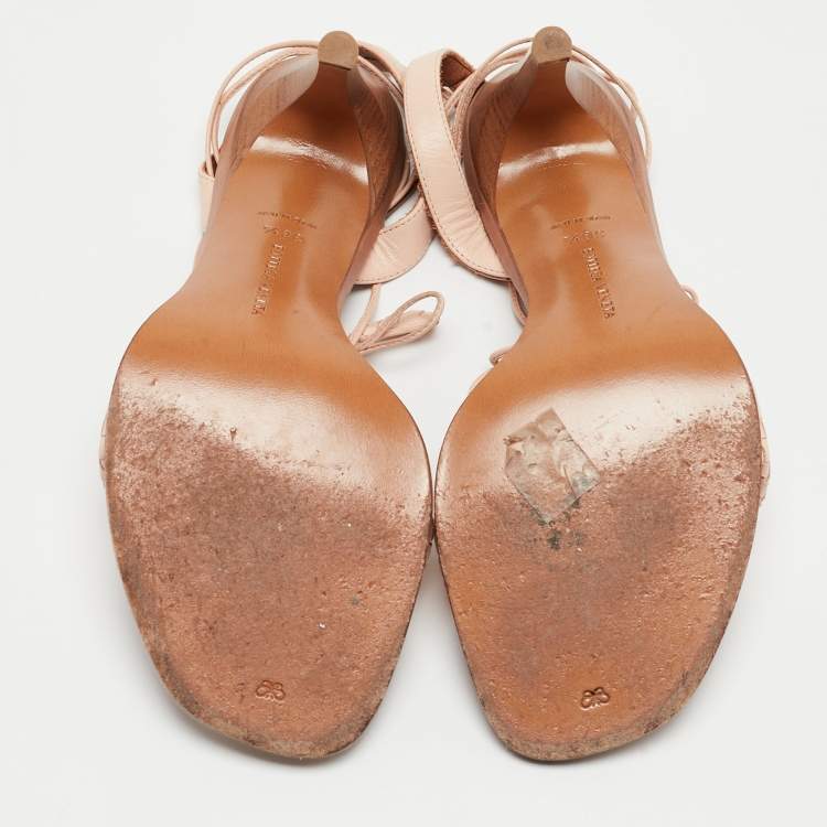 Pre Owned Bottega Veneta Light Pink Leather Ankle Tie Sandals Size 38.5