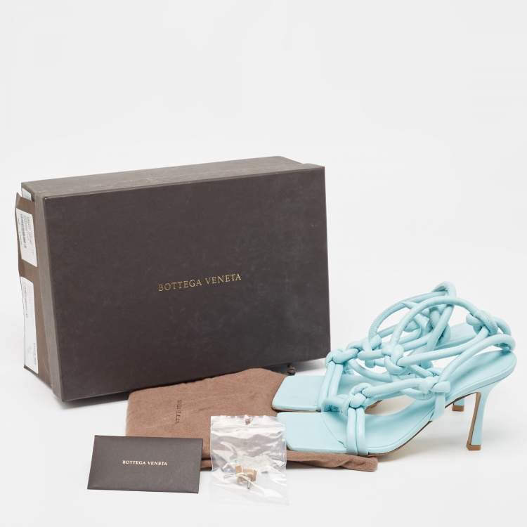 Pre Owned Bottega Veneta Blue Leather Ankle Strap Sandals Size 37