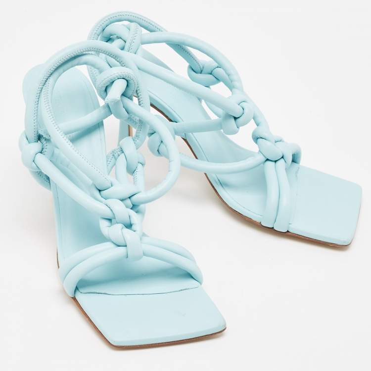 Pre Owned Bottega Veneta Blue Leather Ankle Strap Sandals Size 37