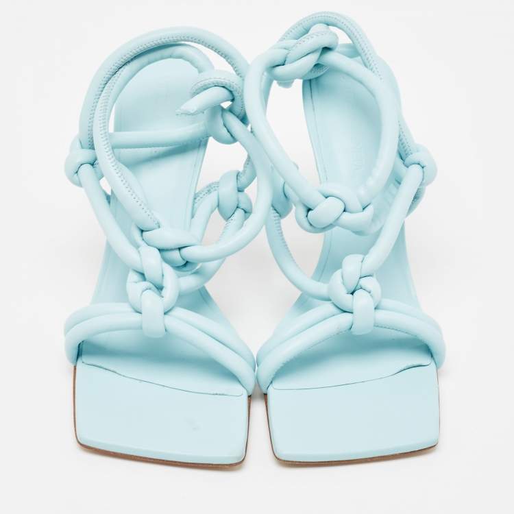 Pre Owned Bottega Veneta Blue Leather Ankle Strap Sandals Size 37