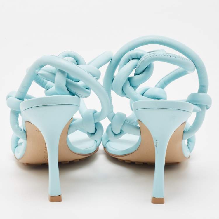 Pre Owned Bottega Veneta Blue Leather Ankle Strap Sandals Size 37