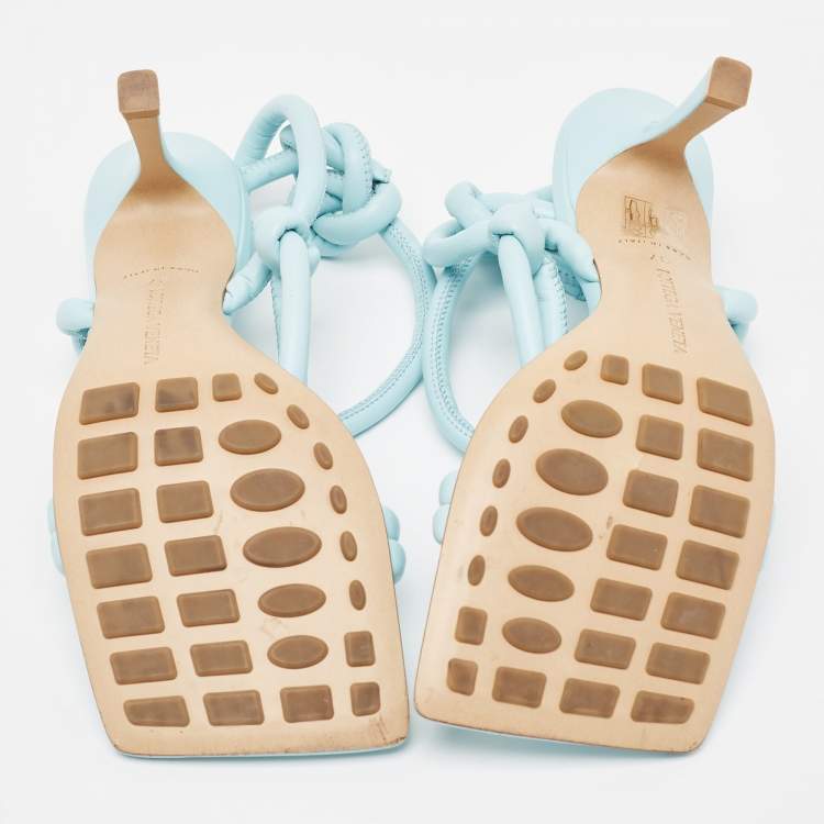 Pre Owned Bottega Veneta Blue Leather Ankle Strap Sandals Size 37