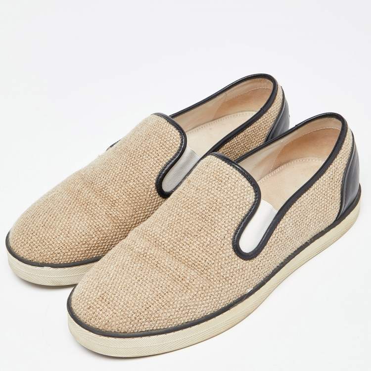 Pre Owned Bottega Veneta Beige/Black Jute and Leather Slip On Sneakers Size 39