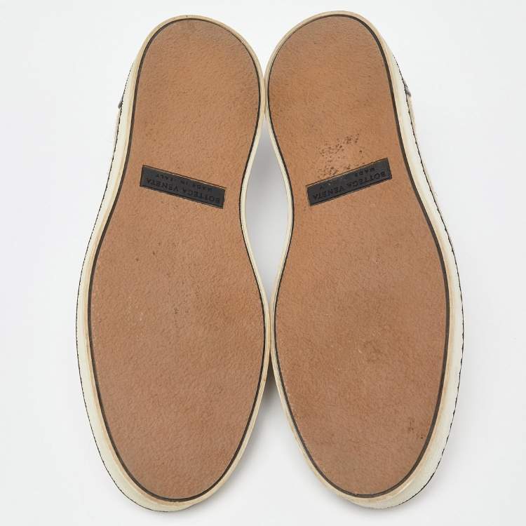 Pre Owned Bottega Veneta Beige/Black Jute and Leather Slip On Sneakers Size 39