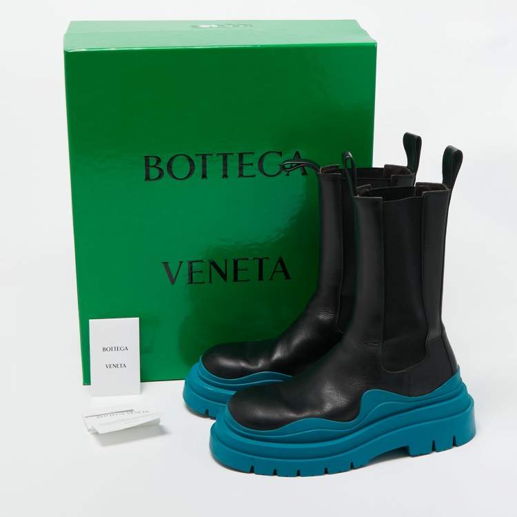 Pre Owned Bottega Veneta Black Leather Tire Chelsea Boots Size 38