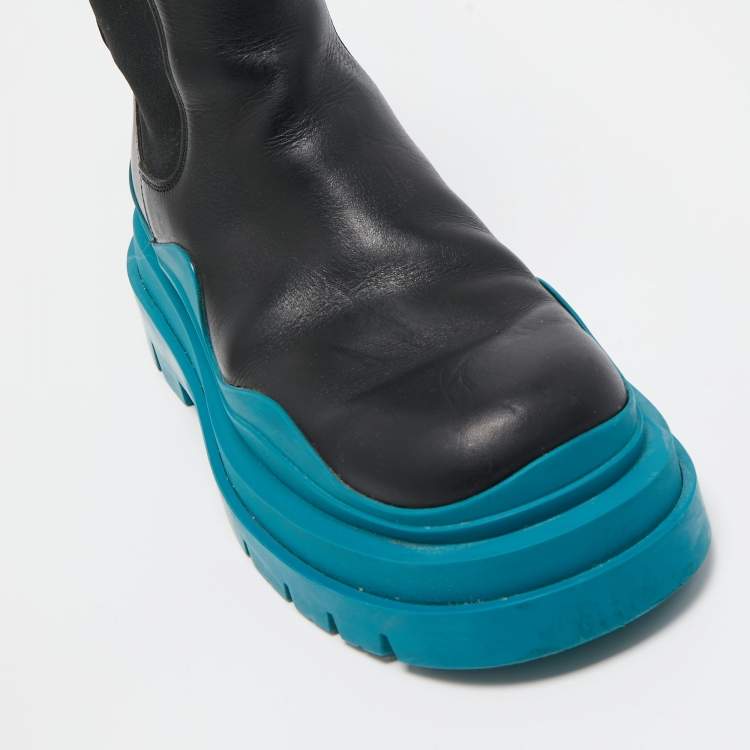 Pre Owned Bottega Veneta Black Leather Tire Chelsea Boots Size 38