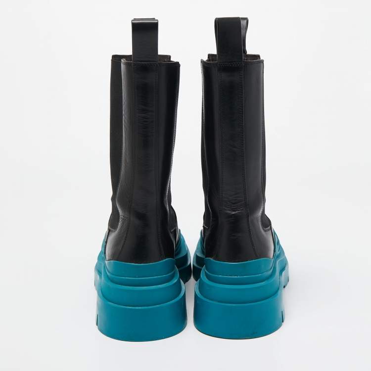 Pre Owned Bottega Veneta Black Leather Tire Chelsea Boots Size 38