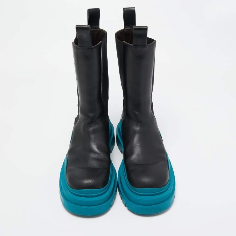Pre Owned Bottega Veneta Black Leather Tire Chelsea Boots Size 38