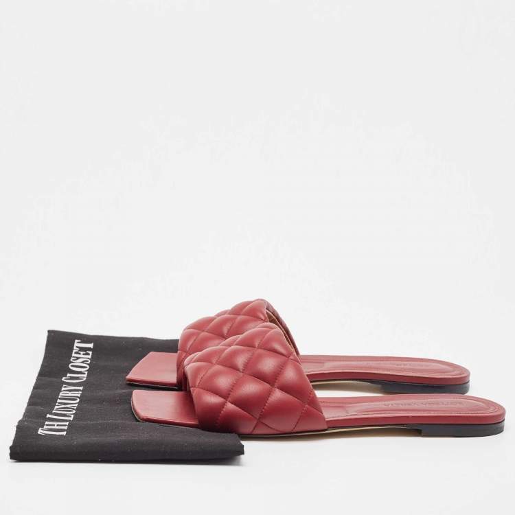 Pre Owned Bottega Veneta Red Intrecciato Leather Lido Slide Flats Size 39.5