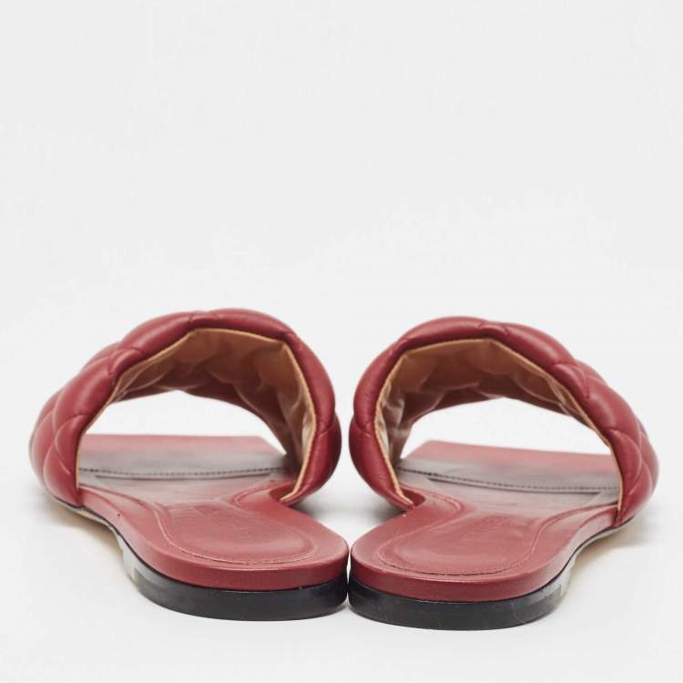 Pre Owned Bottega Veneta Red Intrecciato Leather Lido Slide Flats Size 39.5