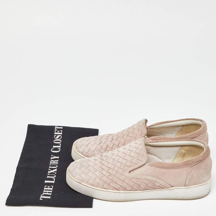Pre Owned Bottega Veneta Pink Intrecciato Suede Dodger Slip On Sneakers Size 38.5