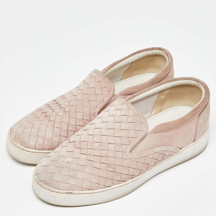 Pre Owned Bottega Veneta Pink Intrecciato Suede Dodger Slip On Sneakers Size 38.5