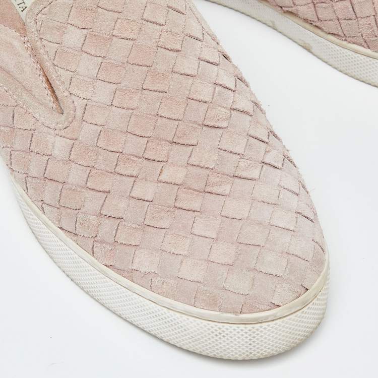 Pre Owned Bottega Veneta Pink Intrecciato Suede Dodger Slip On Sneakers Size 38.5