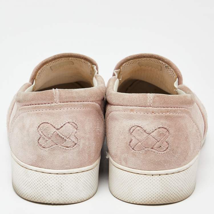 Pre Owned Bottega Veneta Pink Intrecciato Suede Dodger Slip On Sneakers Size 38.5