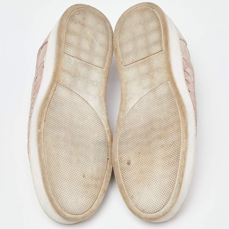 Pre Owned Bottega Veneta Pink Intrecciato Suede Dodger Slip On Sneakers Size 38.5