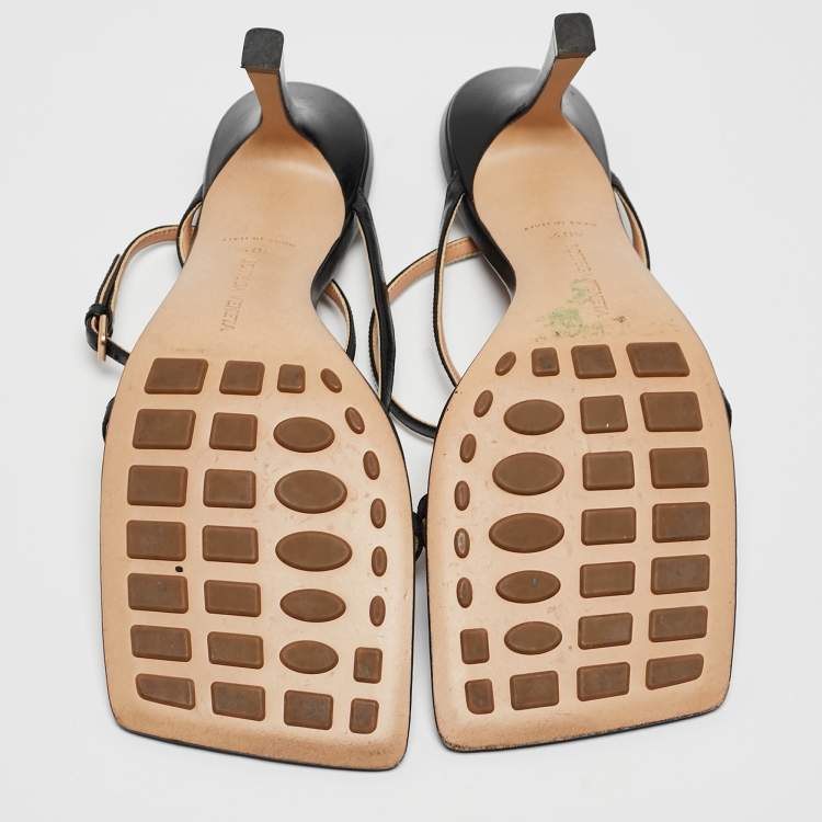 Pre Owned Bottega Veneta Black Leather Stretch Ankle Strap Sandals Size 40.5