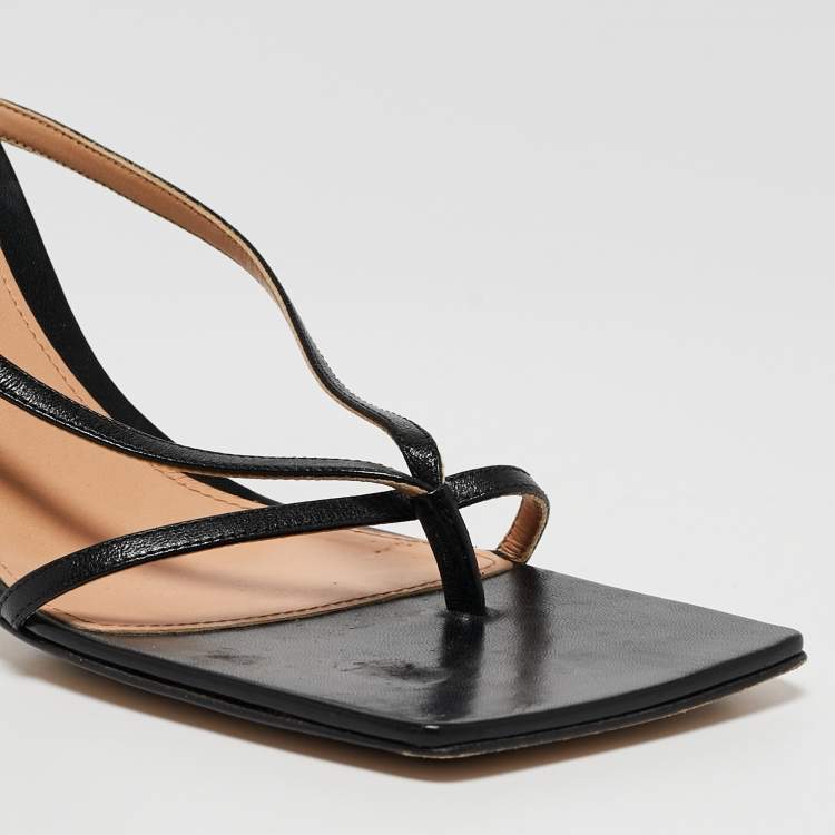 Pre Owned Bottega Veneta Black Leather Stretch Ankle Strap Sandals Size 40.5