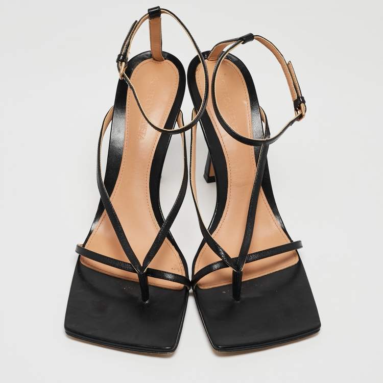 Pre Owned Bottega Veneta Black Leather Stretch Ankle Strap Sandals Size 40.5