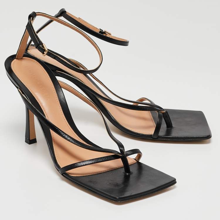 Pre Owned Bottega Veneta Black Leather Stretch Ankle Strap Sandals Size 40.5