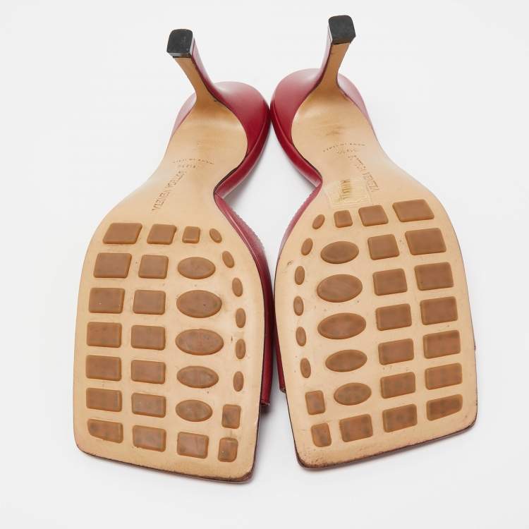 Pre Owned Bottega Veneta Red Leather Stretch Mules Size 39.5