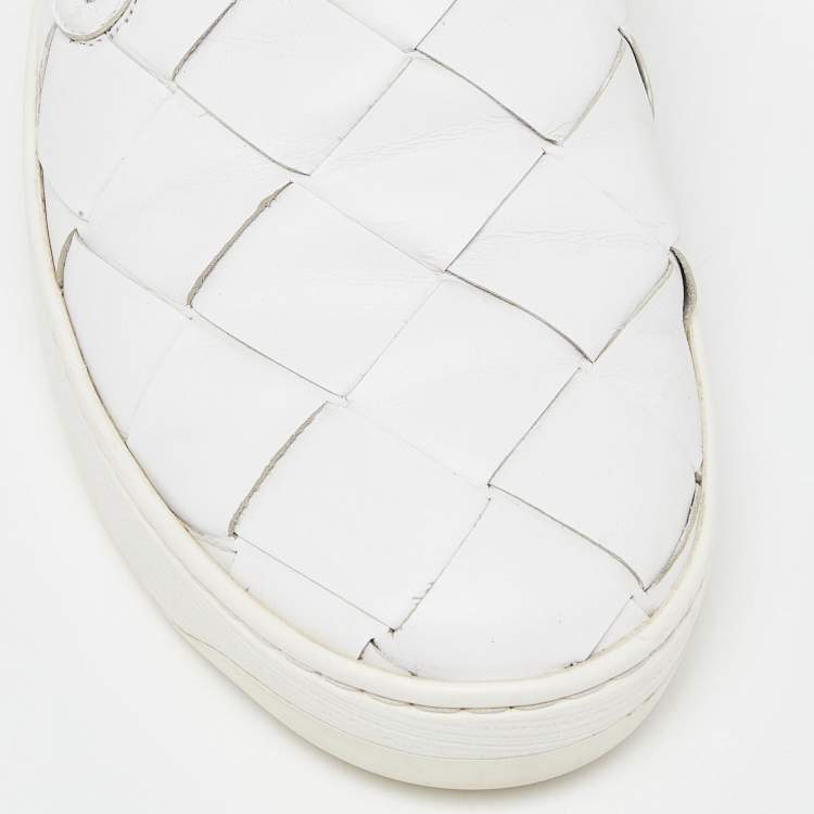 Pre Owned Bottega Veneta White Intrecciato Leather Slip On Sneakers Size 38