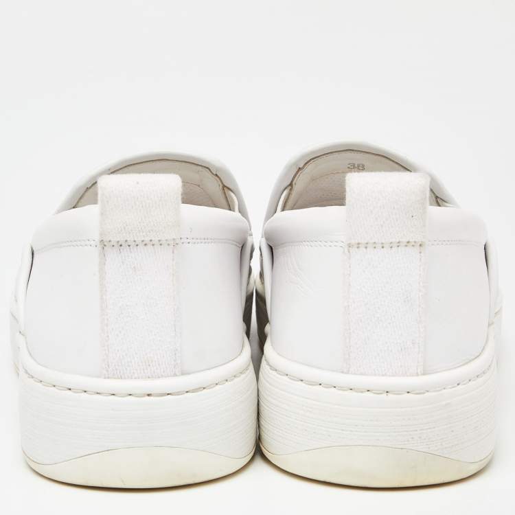 Pre Owned Bottega Veneta White Intrecciato Leather Slip On Sneakers Size 38