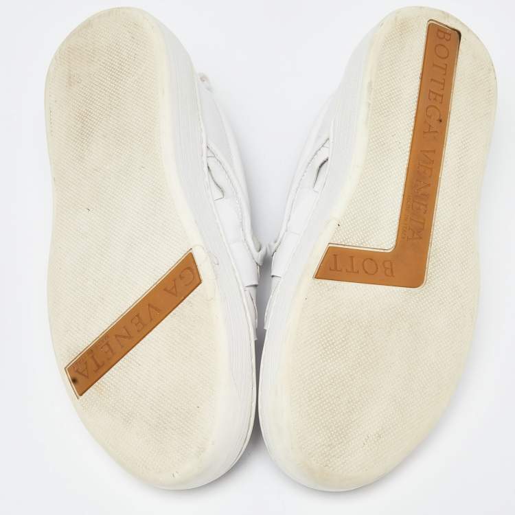 Pre Owned Bottega Veneta White Intrecciato Leather Slip On Sneakers Size 38