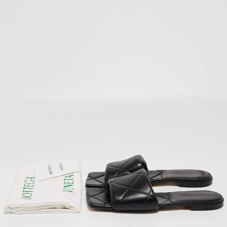 Pre Owned Bottega Veneta Black Intrecciato Leather Lido Slide Flats Size 40