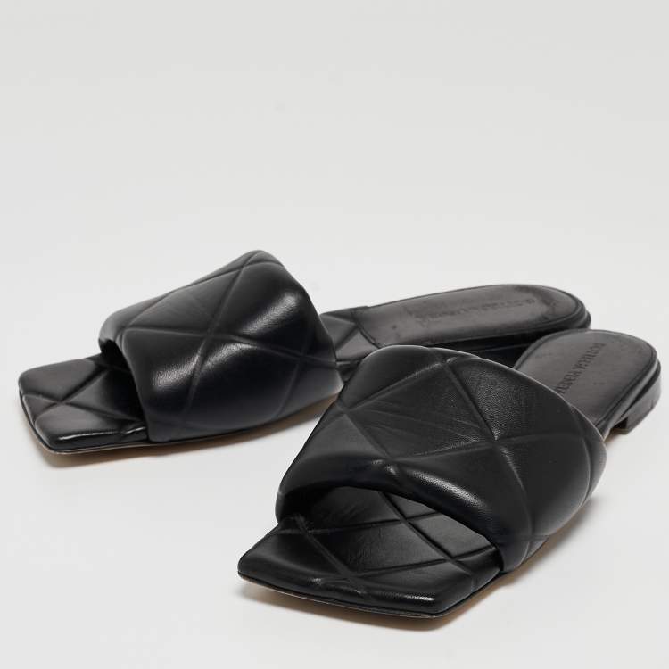 Pre Owned Bottega Veneta Black Intrecciato Leather Lido Slide Flats Size 40