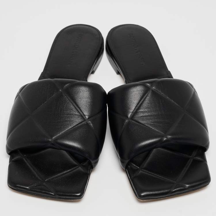 Pre Owned Bottega Veneta Black Intrecciato Leather Lido Slide Flats Size 40