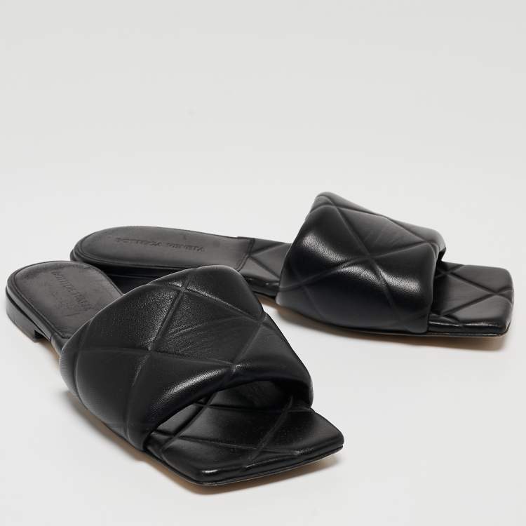 Pre Owned Bottega Veneta Black Intrecciato Leather Lido Slide Flats Size 40