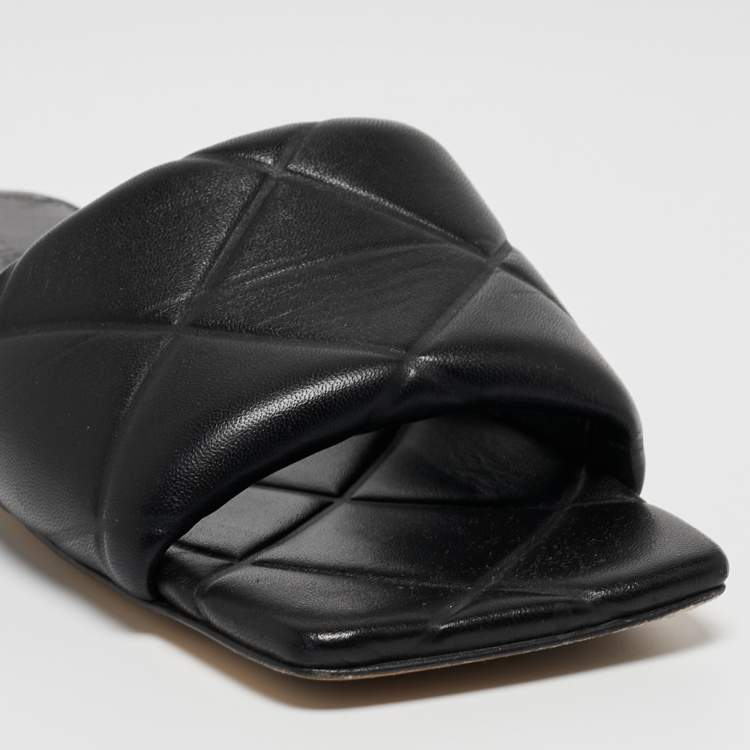 Pre Owned Bottega Veneta Black Intrecciato Leather Lido Slide Flats Size 40