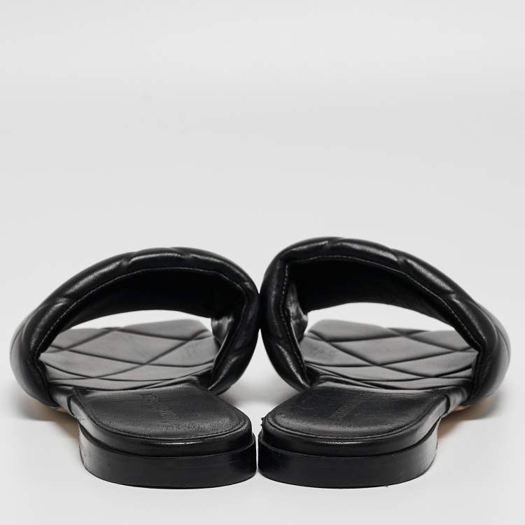 Pre Owned Bottega Veneta Black Intrecciato Leather Lido Slide Flats Size 40