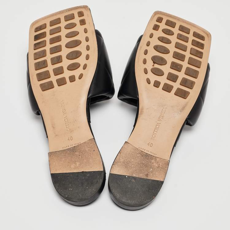Pre Owned Bottega Veneta Black Intrecciato Leather Lido Slide Flats Size 40