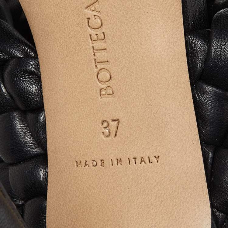 Pre Owned Bottega Veneta Black Intrecciato Leather Curve Slide Sandals Size 37