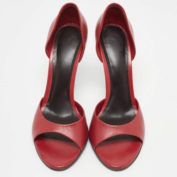Pre Owned Bottega Veneta Red Leather Sandals Size 40.5