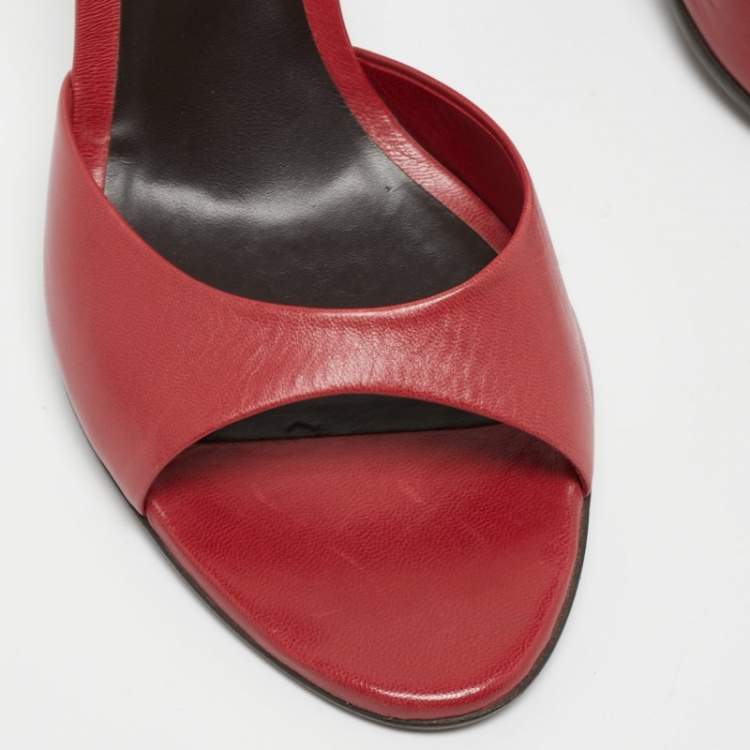 Pre Owned Bottega Veneta Red Leather Sandals Size 40.5