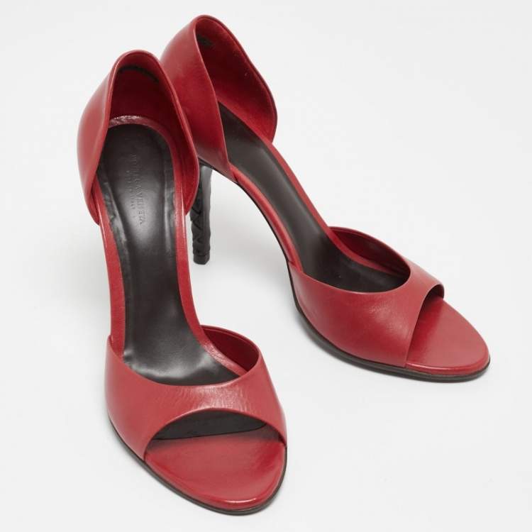 Pre Owned Bottega Veneta Red Leather Sandals Size 40.5