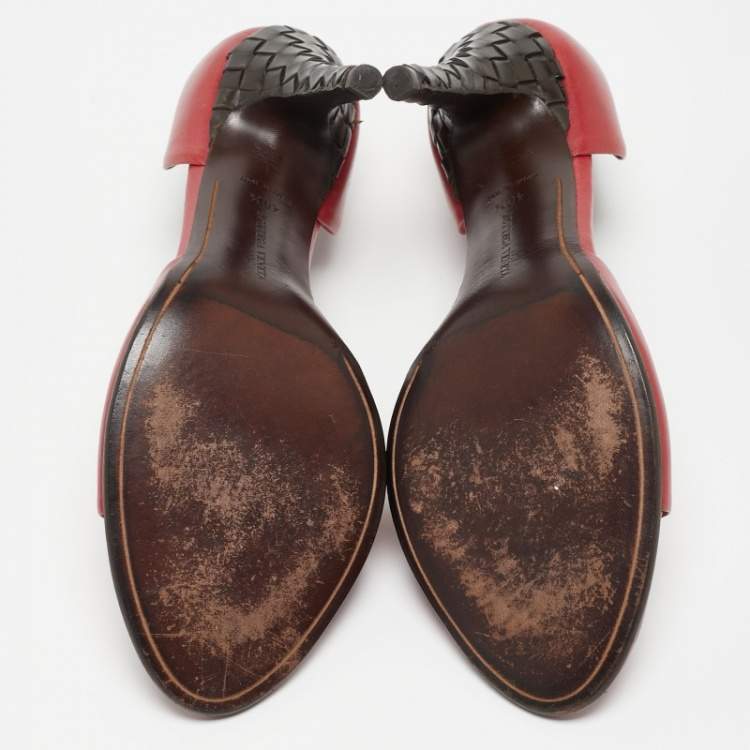 Pre Owned Bottega Veneta Red Leather Sandals Size 40.5