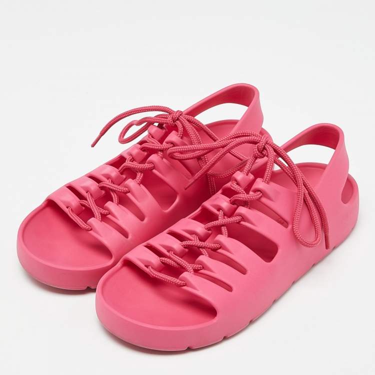 Pre Owned Bottega Veneta Pink Rubber Jelly Sandals Size 38