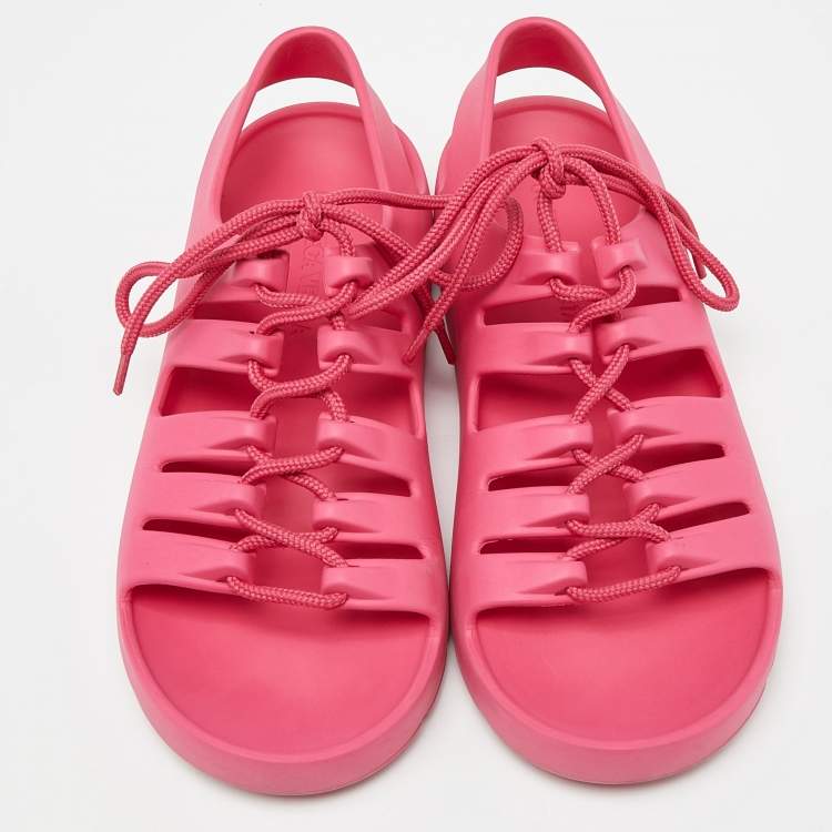 Pre Owned Bottega Veneta Pink Rubber Jelly Sandals Size 38