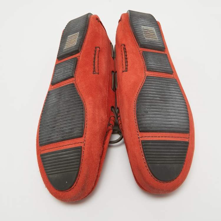 Pre Owned Bottega Veneta Orange Suede Bow Slip On Loafers Size 40.5