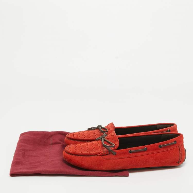 Pre Owned Bottega Veneta Orange Suede Bow Slip On Loafers Size 40.5