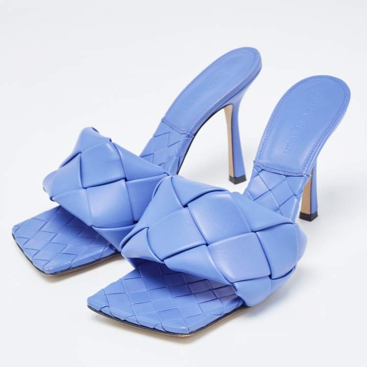Bottega Veneta Blue Intrecciato Leather Lido Slide Sandals