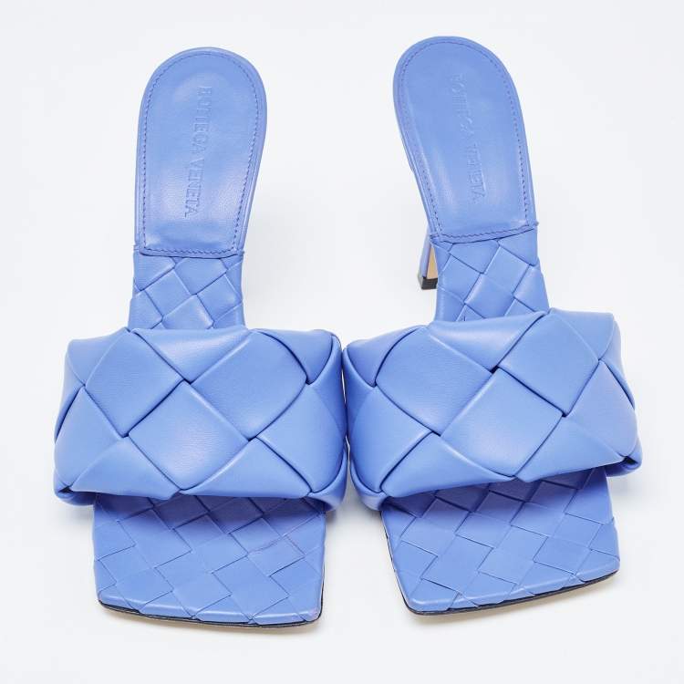 Pre Owned Bottega Veneta Blue Intrecciato Leather Lido Slide Sandals Size 39
