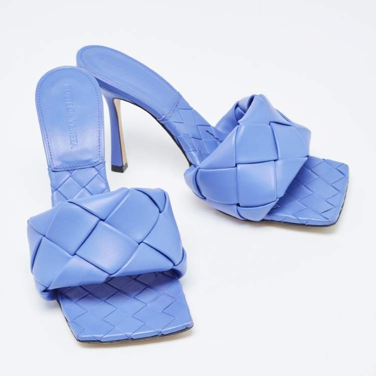 Pre Owned Bottega Veneta Blue Intrecciato Leather Lido Slide Sandals Size 39