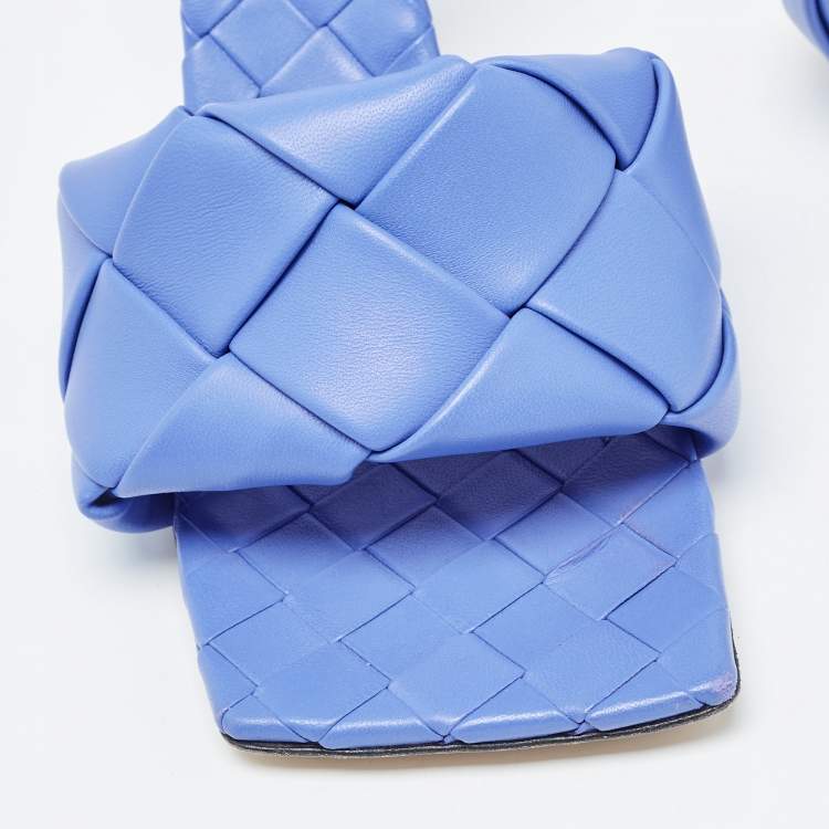 Pre Owned Bottega Veneta Blue Intrecciato Leather Lido Slide Sandals Size 39
