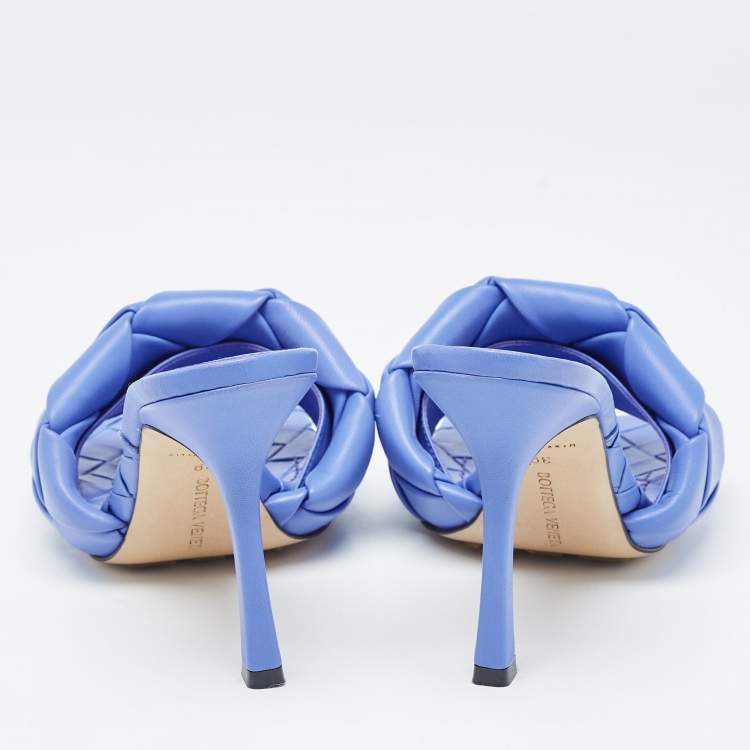 Pre Owned Bottega Veneta Blue Intrecciato Leather Lido Slide Sandals Size 39