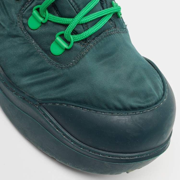 Pre Owned Bottega Veneta Green Nylon Puddle Bomber Lace-Up Boots Size 37