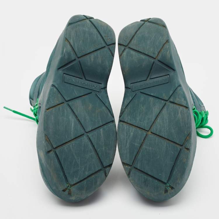 Pre Owned Bottega Veneta Green Nylon Puddle Bomber Lace-Up Boots Size 37